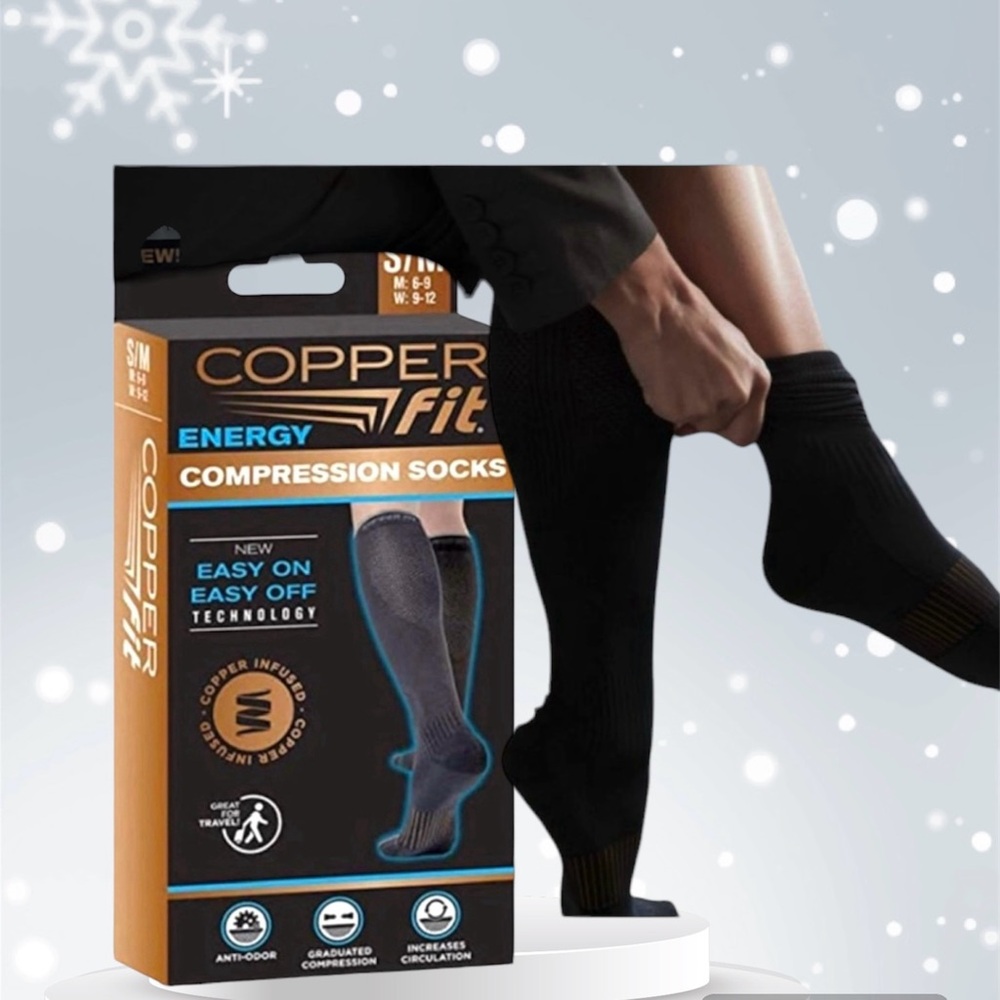 Copper Fit Energy Unisex Compression Socks • Copper Infused • M 6-9 • W 7-10 NWT